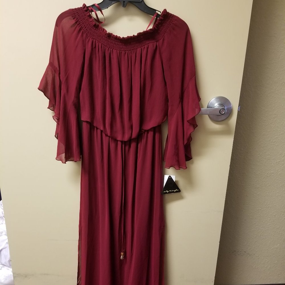 New with tags! Half dress w/sheer to floor overlay